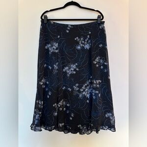 Sag Harbor Black and Blue Floral Midi Skirt